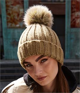 Beechfield Fur Pop Pom Chunky Beanie